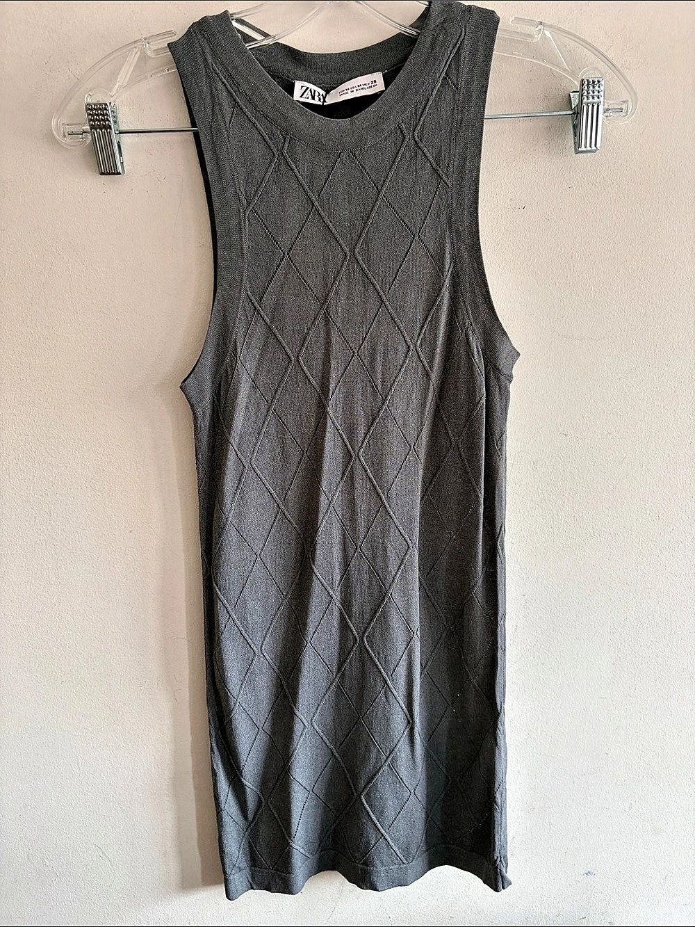 Zara Gray Geometric Knit Top Size Medium NWT